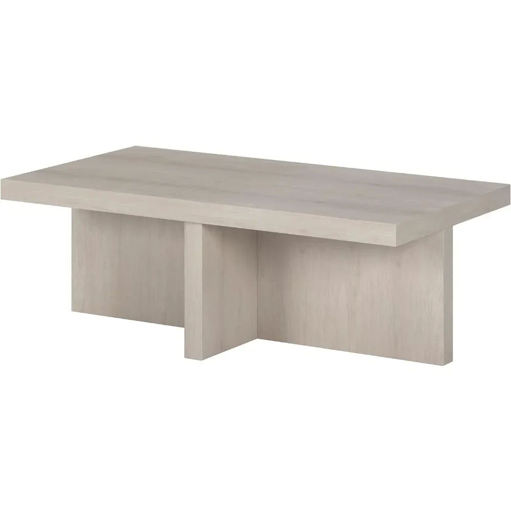 Elna-Mesa de centro redonda de madera para sala de estar, mueble de almacenamiento oculto Lateral, color blanco, 44 "de ancho