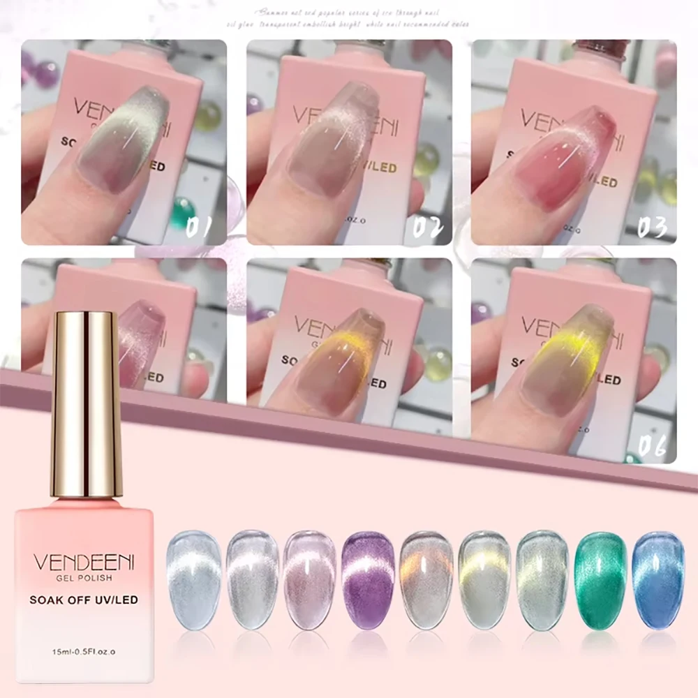 

Vendeeni 9-цветный набор гель-лаков для ногтей Sunglow «кошачий глаз» Магнитный УФ-гель-лак для замачивания Закат Розовые облака Светлый гель с дисплеем