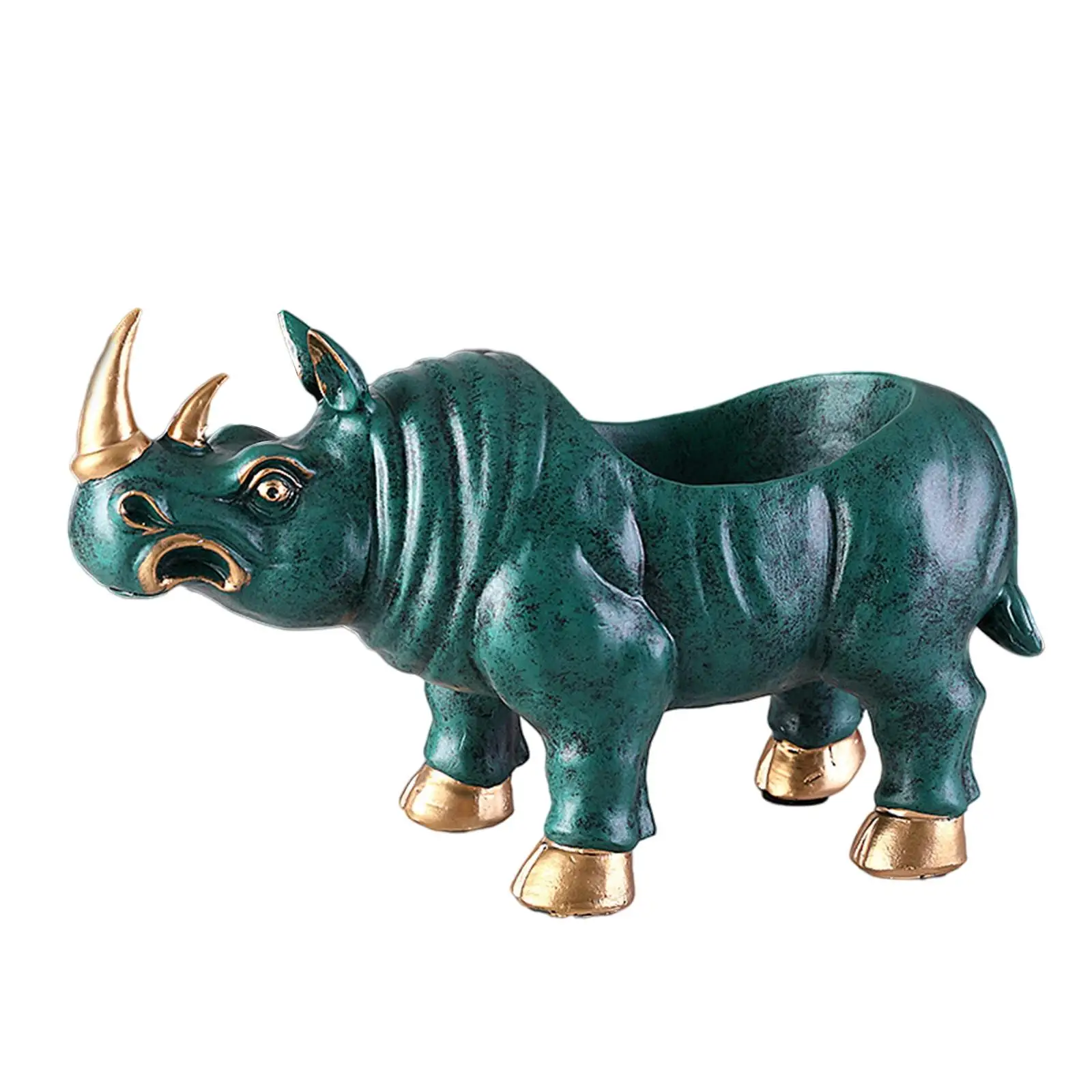 

Rhinoceros Key Storage Bowl, Resin Figurine Jewelry Earrings Holder Home Living Room Table Decor