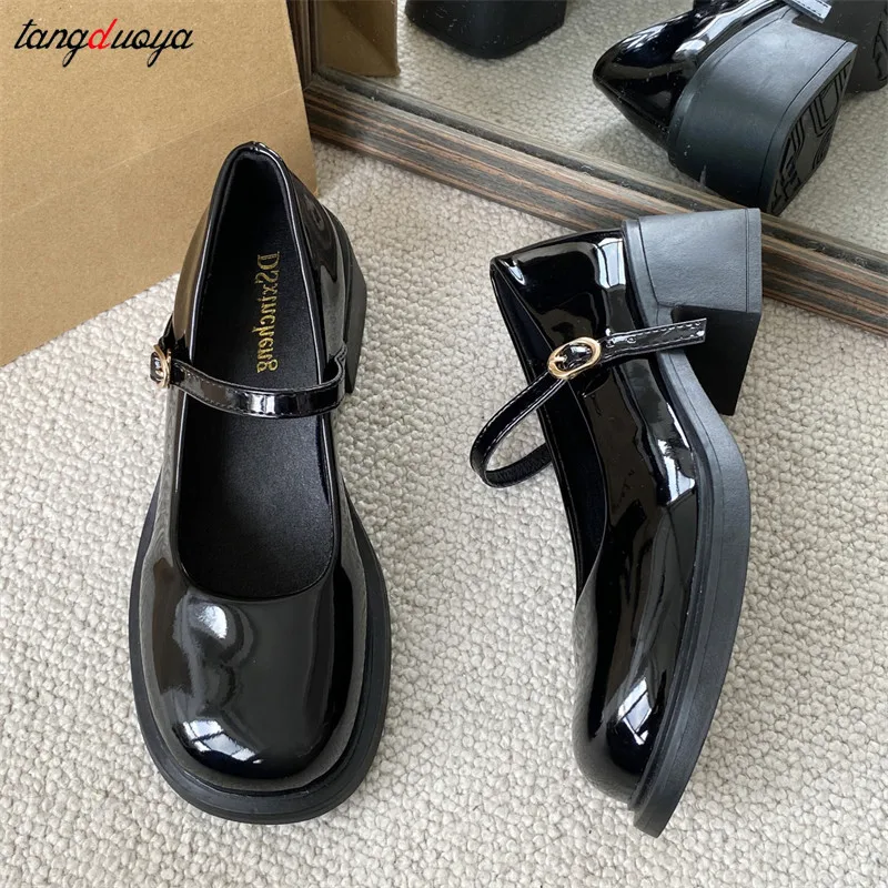 Retro Red Mary Jane Shoes Women Versatile Thick Bottom Small Leather Shoes Women French Style Round Head Buckle Single Shoes