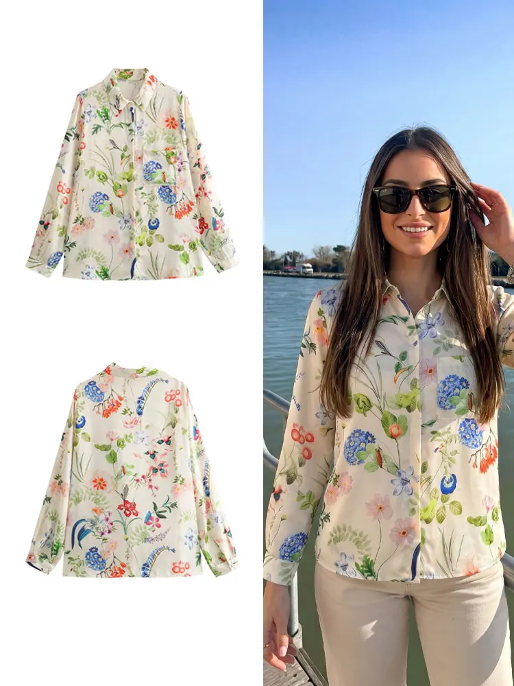 

HH Summer Woman Floral Print Long Sleeve Blouse Single Breasted Lapel Shirts Women Holiday Shirt Festival Beach Casual Tops