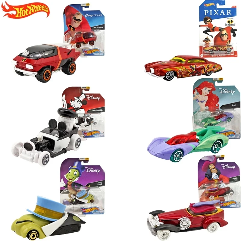 Ruote calde originali premium Disney Ariel Pluto Mr incredibile Steamboat willy Mini giocattoli per auto sportive per bambini Hotwheels per adulti