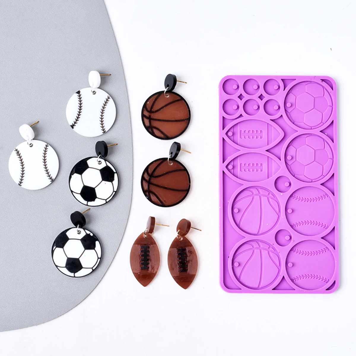 Earrings Pendant Silicone Mold Football Basketball Baseball Rugby Silicone Mould DIY Epoxy Resin Keychain Pendant Jewelry Crafts