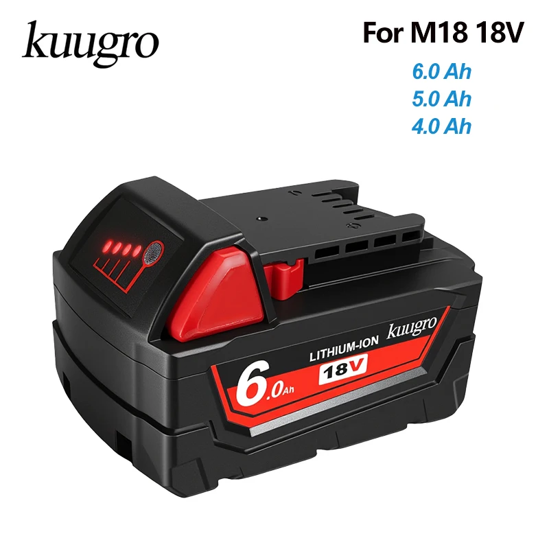

Kuugro for Milwaukee M18 Batteries 4Ah 5Ah 6Ah Maximum Discharge 30A 40A 50A High Output Rechargeable Lithium ION 18V Battery