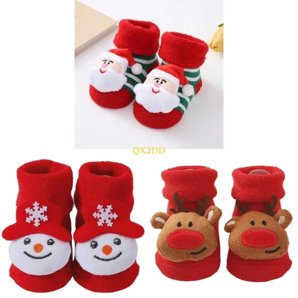 

QX2D Baby First Christmas Comfort Socks with Traction Essential Infant Socks Warm