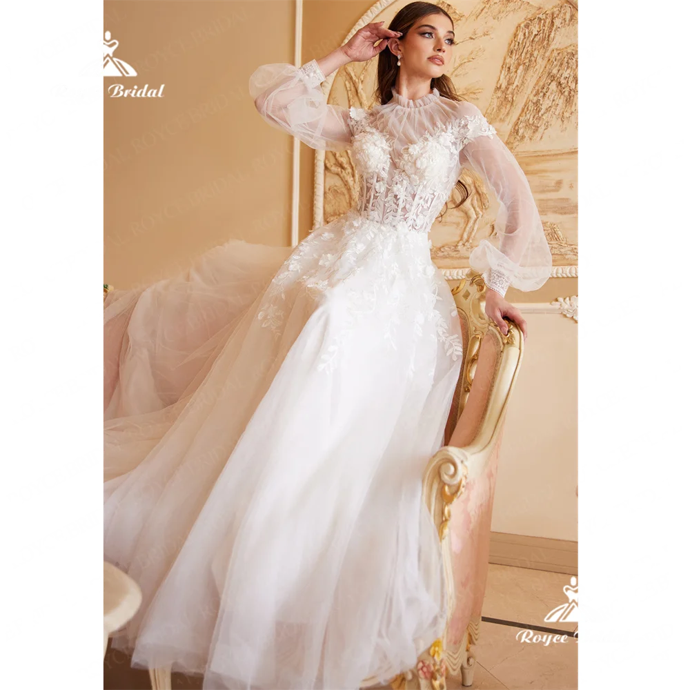 Roycebridal-vestido de noiva com gola redonda, vestido de noiva, trem tribunal, vestido de noiva para noiva, 2020