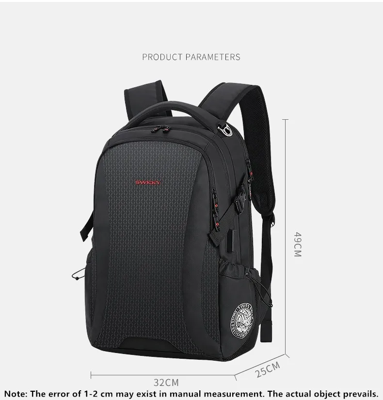 SWICKY multifunction leather male Students School bags fashion waterproof travel usb charging 15.6inch laptop backpack men