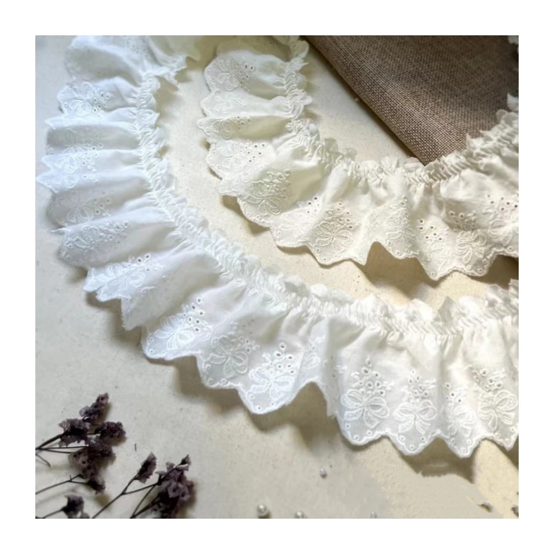 6CM Wide Modern White Cotton Embroidery Lace Fabric DIY Bow Knot Collar Trim Ribbon Sewing Tassel Guipure Wedding Cloth Decor