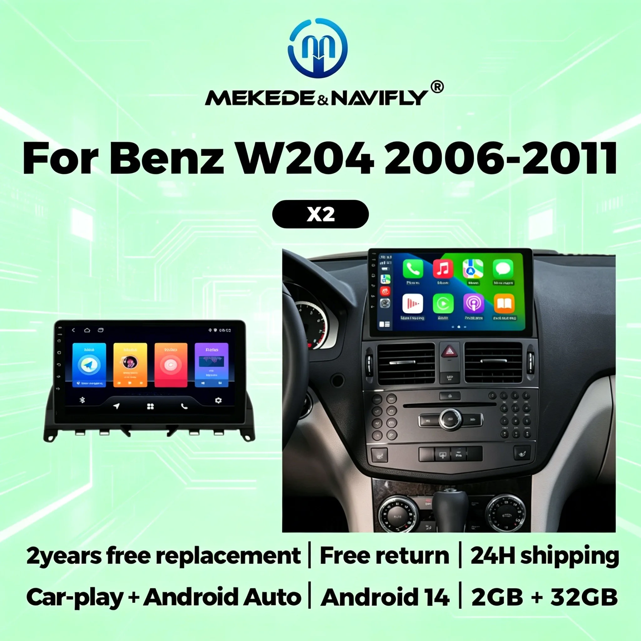 

9-дюймовый автомобильный радиоприемник для Mercedes Benz C Class W204 S204 2006-2011, Android Auto, CarPlay, мультимедийный проигрыватель, FM-радио, Wi-Fi