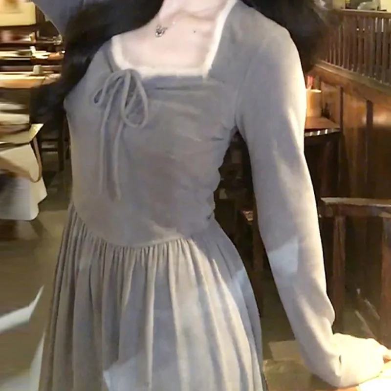 Vestidos femininos vestido de mangas compridas verão linho ditsy floral plissado bainha smocking leve doce resort férias respirável ol