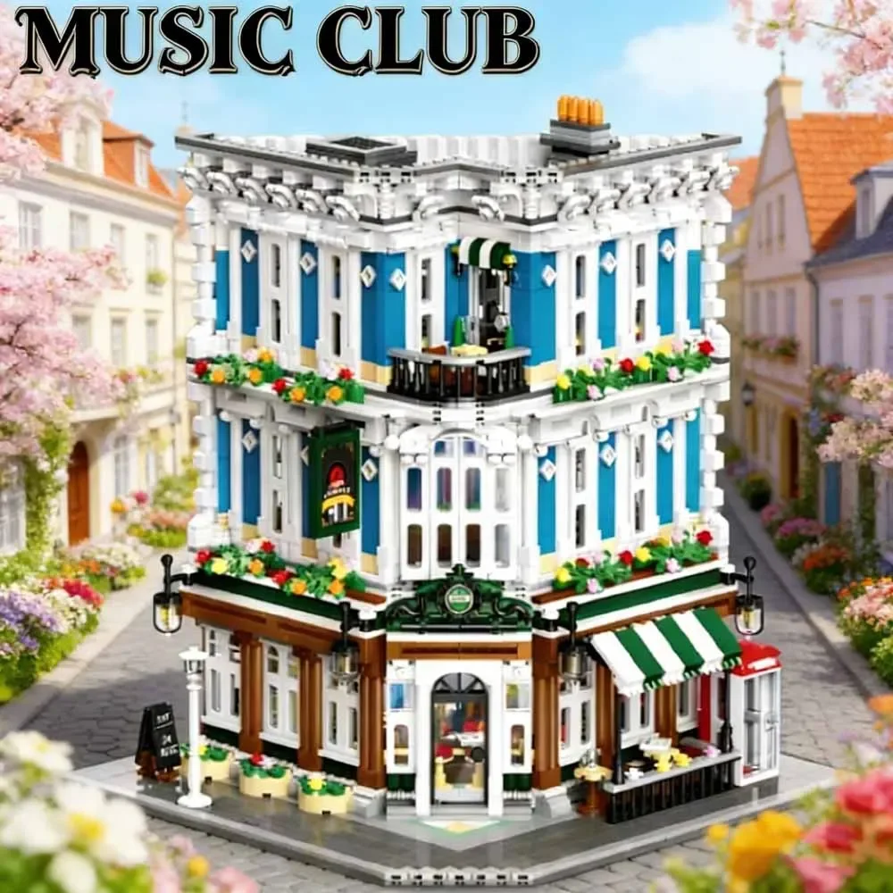

Creative 2897PCS Music club Building Blocks set Street view European Architecture Model Brick Toys kids DIY Adult Puzzle Gifts