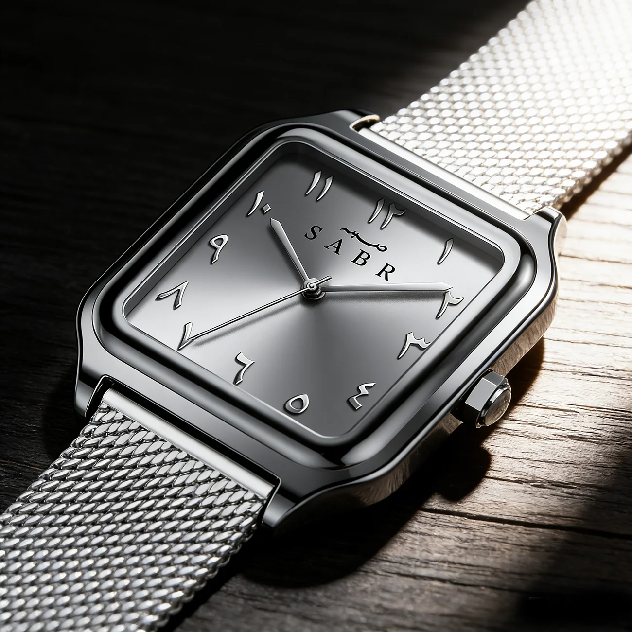 

Мужские деловые водонепроницаемые кварцевые часы SABR с браслетом из нержавеющей стали и арабскими цифрами