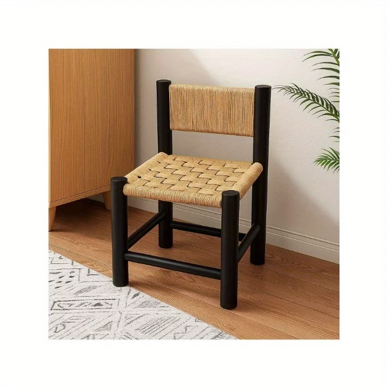 Shoe Changing Stool, Woven Stool, Medieval Rope Woven Stool, Ins Style Nordic Solid Wood Home Low Stool With image 5
