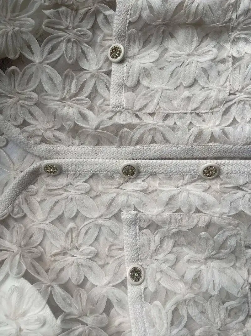 

BabYoung Elegant O-Neck Lace Thin Short Coat Women Spring Cardigan New Hollow Out Jackets Y2k Long Sleeve White Jacket Mujer