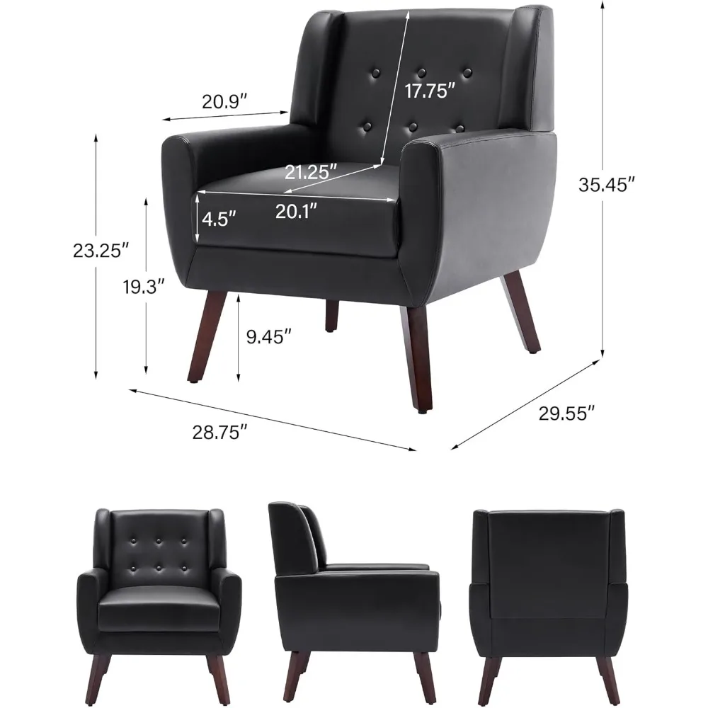 كرسي مميز، كراسي جلدية حديثة من منتصف القرن مع أذرع لغرفة المعيشة، كرسي أريكة فردي مريح منجد للنوادي