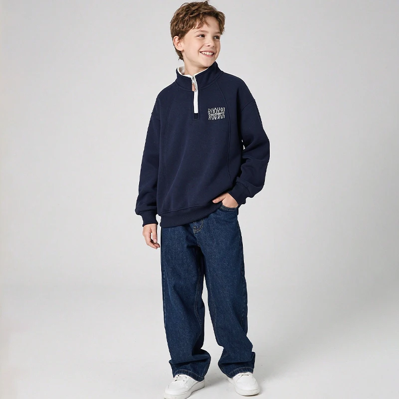 Neue warme Plüsch-Sweatshirts für Jungen, Herbst-Winter-Mode, Stehkragen, dicker Pullover, lässiges Oberteil für Kinderkleidung 3-14 Jahre – Detail 10