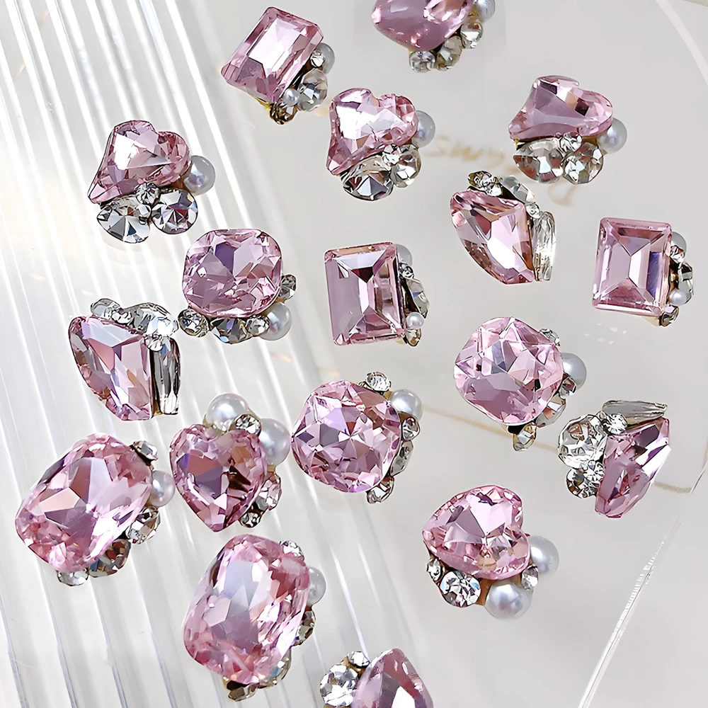5PCS Pink 3D Stacked Nail Art Rhinestone Crystal Diamonds Pile Charms Parts Accessories For Nails Decoration Manicure Supplies