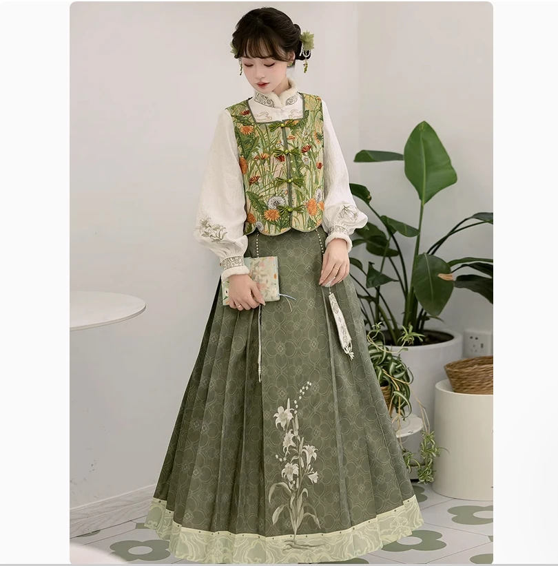 

Волшебник страны Оз, оригинальный женский улучшенный повседневный жилет Hanfu, топ, юбка Ma Mian, весенне-осенний новый комплект в китайском стиле