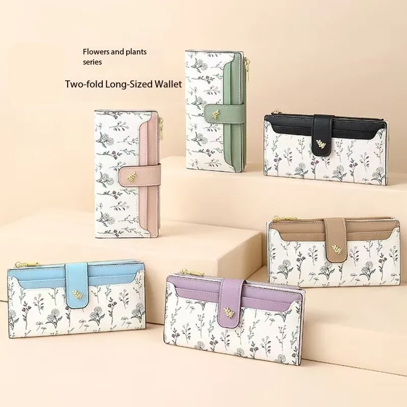 2026 New Women's Long Wallet Fashion Multi-Card Pouch Slot Card PU Wallet Floral Zipper Wallet Coin Purse, Halloween Gift