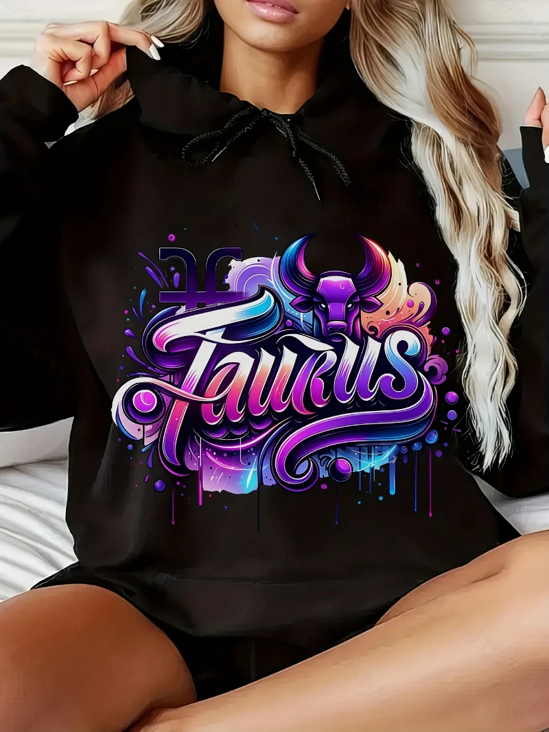 

2025 Autumn and Winter Women's Zodiac Hoodie Sweatshirt Loose Fit Long High-end Luxury Is for Both Men and Women Top Y2k