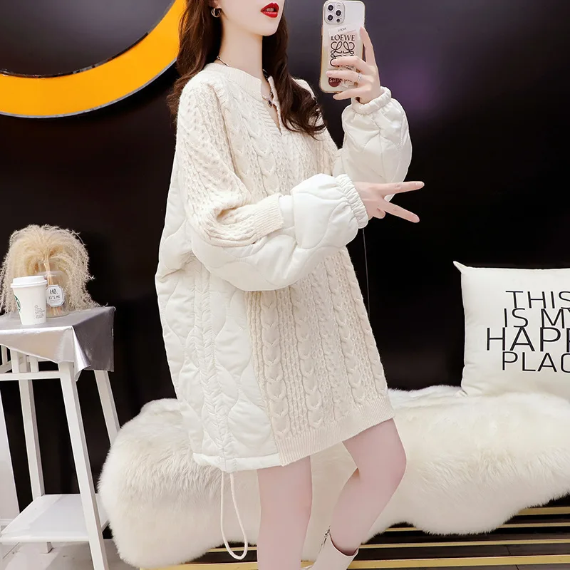 [ZOCI] 2024 Design Sense Splicing Sweater For Women, Medium To Long, Autumn And Winter, Loose And Lazy Style, Thick Knit Jacket