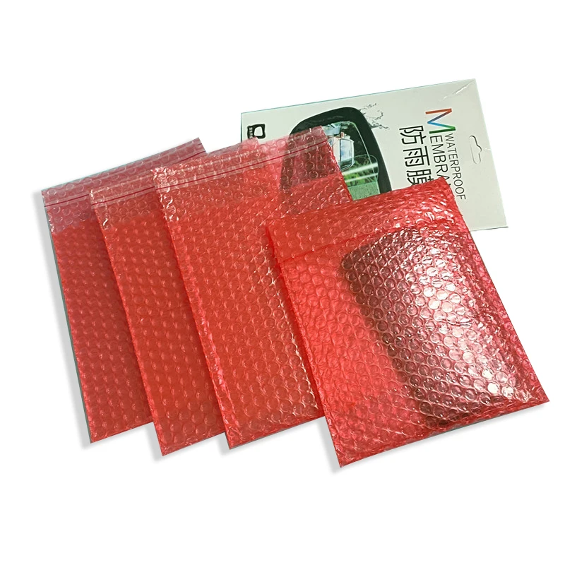 100Pack Self-adhesive Envelope Red Bubble Packing Bags PE Anti-static Shockproof Packaging Bag Double Film Bubble Bag