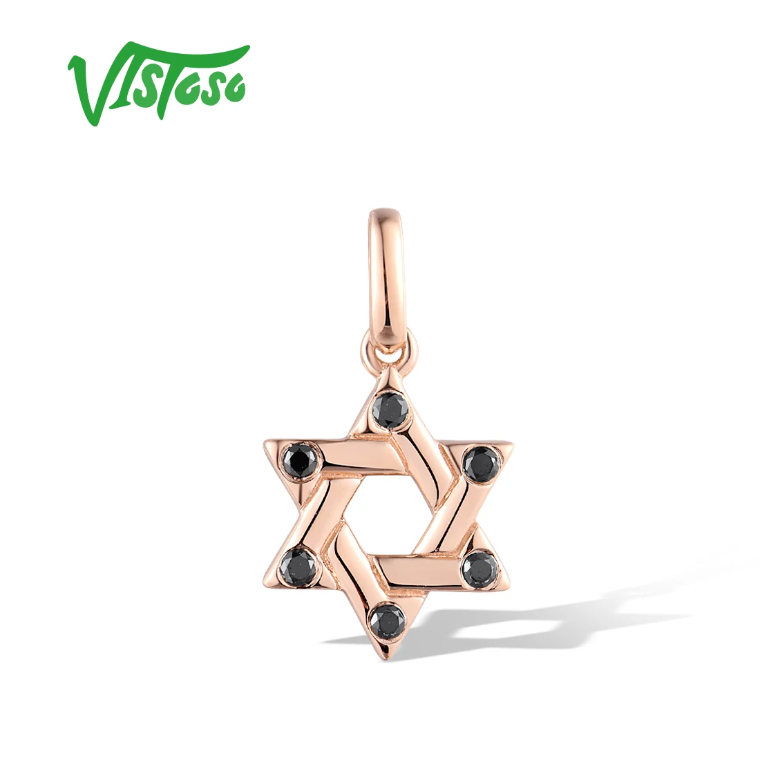 VISTOSO Real 14K / 9K Rose White Gold Pendant For Women Sparkling Diamonds Five-Pointed Star Cute Charms Trendy Fine Jewelry