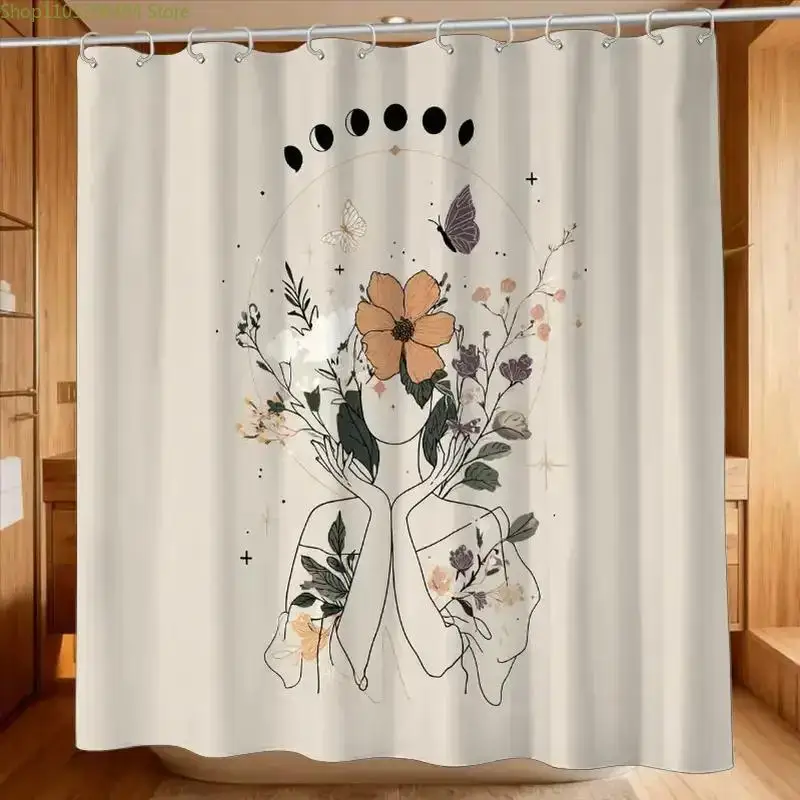 1pc Bathroom Shower Curtain, Illustration Design Workshop International Plant Day Shower Curtain, Includes  Hooks multiple sizes