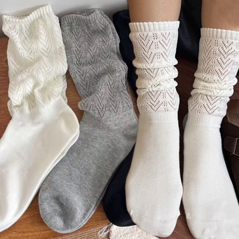 

Breathable Soft Socks Women's Mid Calf Crew Socks Spring Autumn Mesh Cotton Casual Sweat Absorbent Sports Knit Hollow Stockings
