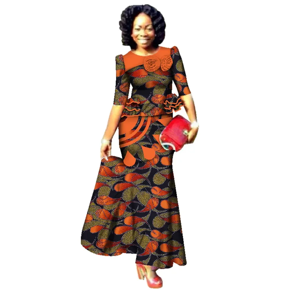 Bintarealwax Fashion African Skrit Sets for Women Traditional Plus Size African Clothes Dashiki Elegant Women Set WY2487 image 5