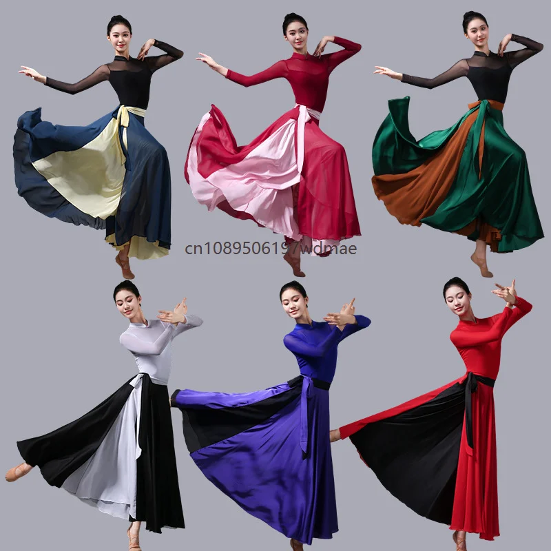 

Classical Modern Dance Training Skirt Elegant Ethnic Performance Swing Skirt Women 720 Degree Practice Gauze Skirts
