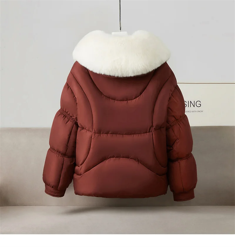 New Winter Down Cotton-padded Jacket Women's Short Parkas Big-fur-collar Outerwear Streetwear Lady Loose Warm Thicken Tops