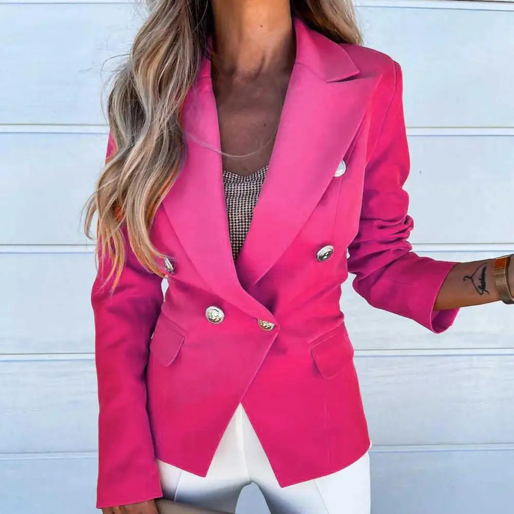 Formal Women Blazer Slim OL Style Spring Autumn Lapel Solid Color Double Buttoned Elegant Office Lady Suit Jackets Coat for Fall