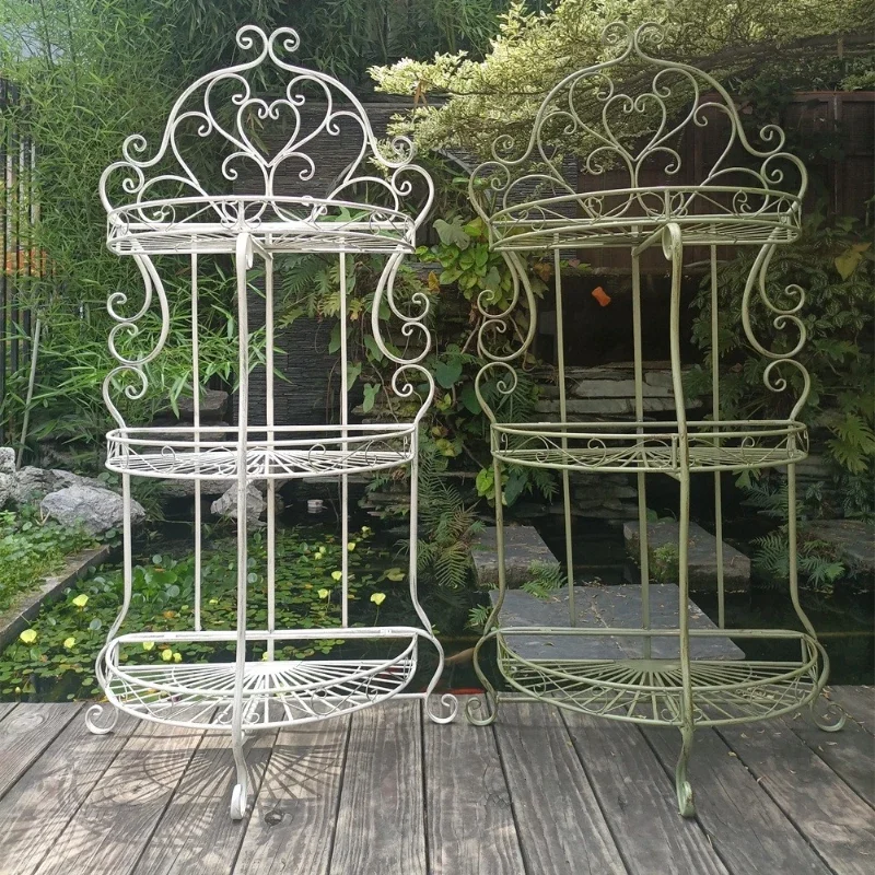 

European outdoor wrought iron flower stand villa courtyard multi-layer flower stand balcony semi-round three-layer potted plant