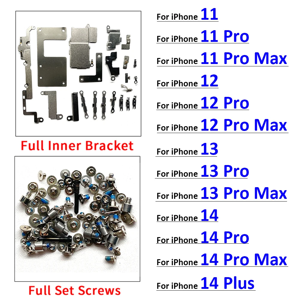 Full Inside Small Metal Holder Bracket Shield Plate Set Kit Full Screws Waterproof For iPhone 11 12 13 14 Pro Max Mini 14 Plus