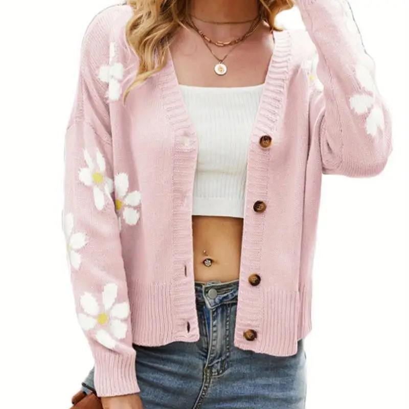 

Floral Jacquard Knitted Open Cardigan Women's Silk Blend Long Sleeve Sweater Winter Fashion Elegant Lady's Outerwear