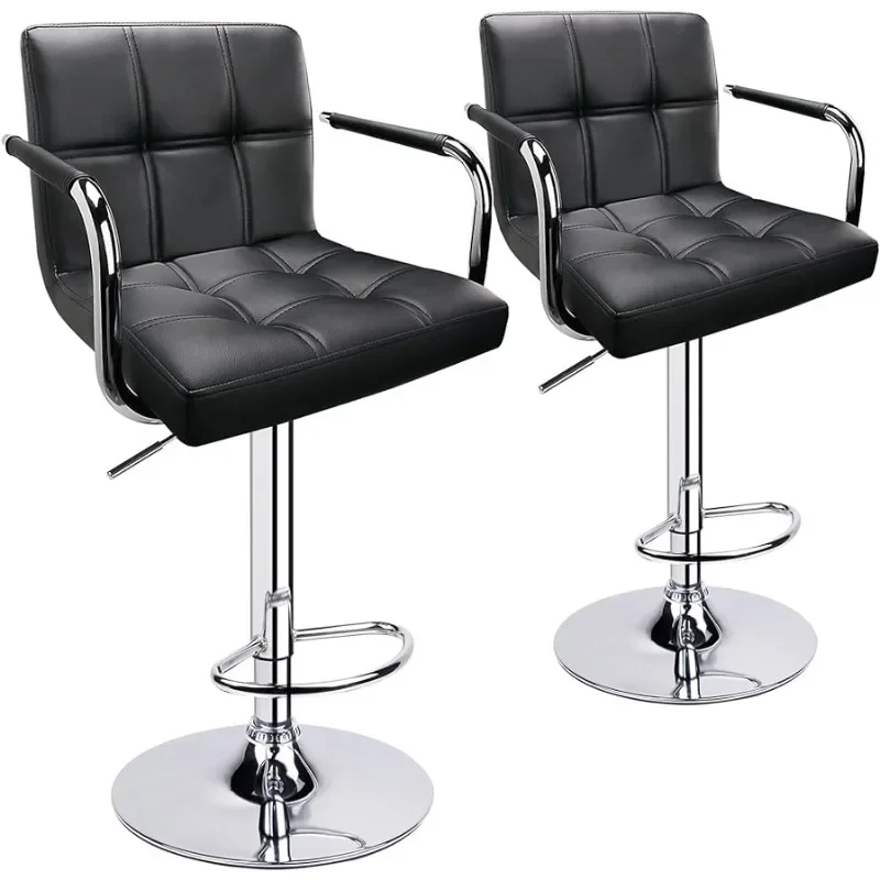 

Leopard Adjustable Bar Stools with Armrest, Square Back Swivel Double Stitching with Back Bar Stool