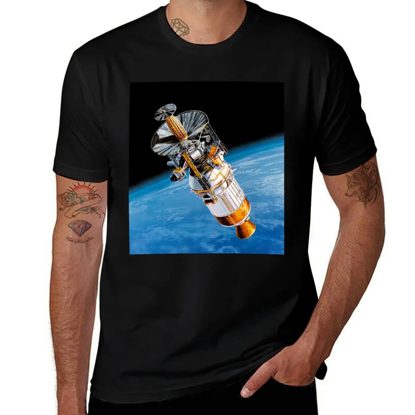 Galileo with inertial upper stage in low Earth orbit T-Shirt Basic Plain Short Sleeve Crew Neck Tee T-Shirt
