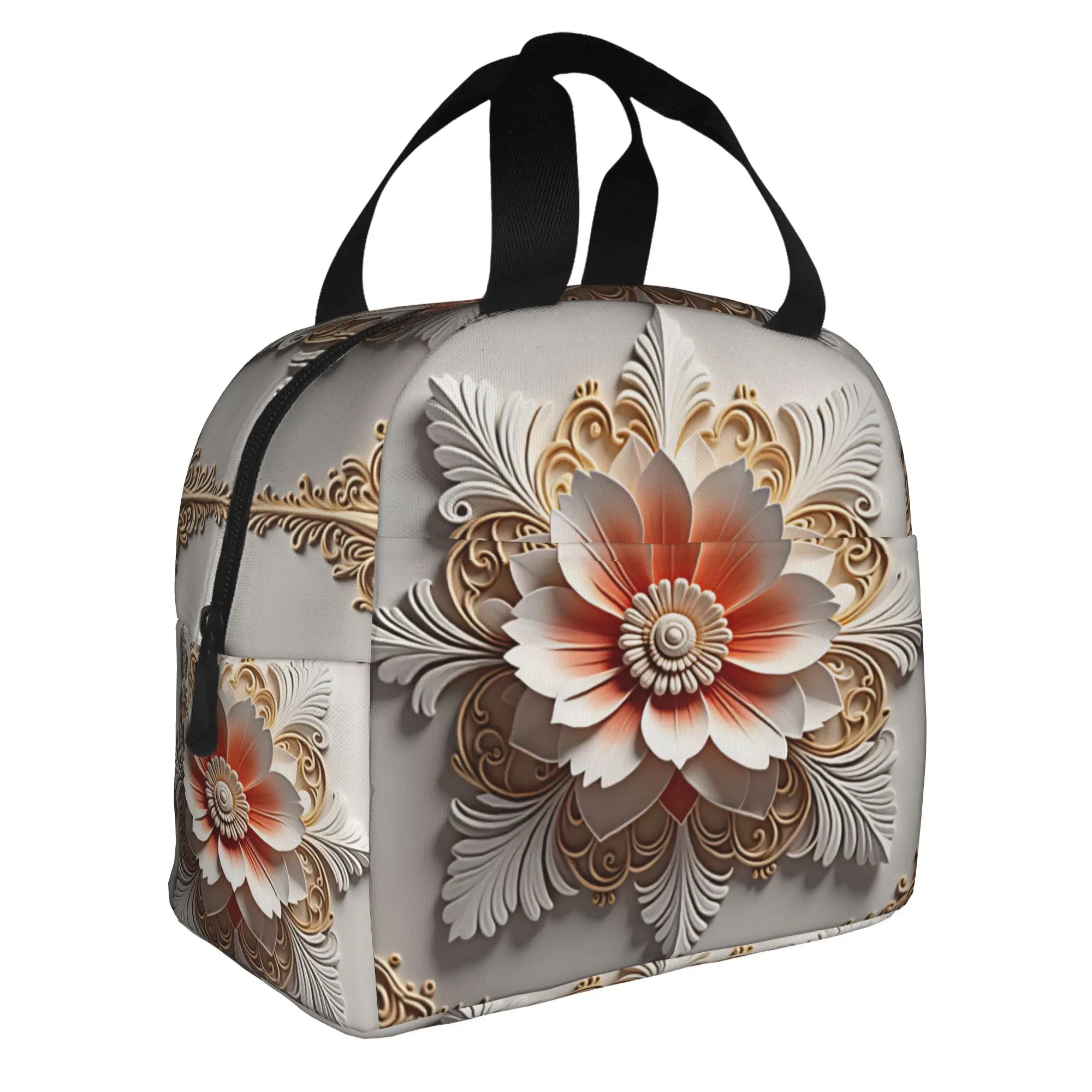 Fashion Trend 3D Flowers Insulated Lunch Bags for Work School Luxury High 3D Floral Resuable Thermal Cooler Lunch Box Women Men