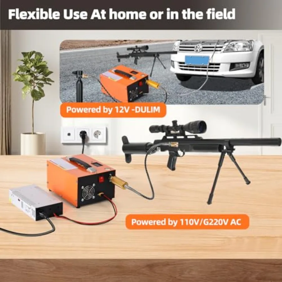 Compressore d'aria Pcp 4500PSl Pompa gonfiabile portatile 12V DC 110V AC con funzione di arresto manuale Adattatore di alimentazione esterno Costruito fresco