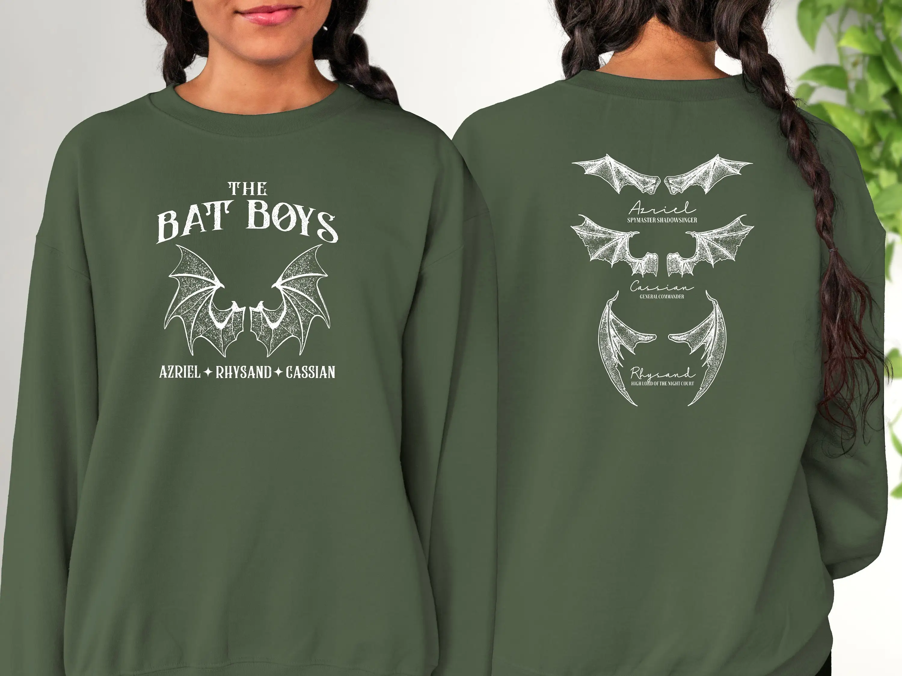 

The Bat Boys Azriel Rhysand Cassian Slogan Women Sweatshirt Vintage Cartoon Devil's Wings Two-sided Print Female Fashion Tops