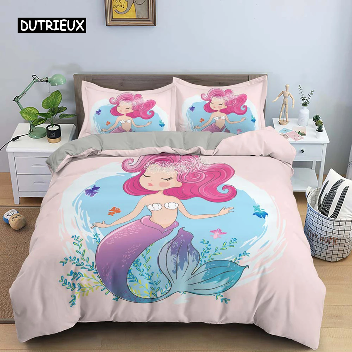 Mermaid Bedding Set Duvet Cover For Girls Cartoon Mermaid Comforter Cover For Kids Teens Birthday Gifts For Bedroom Decorations