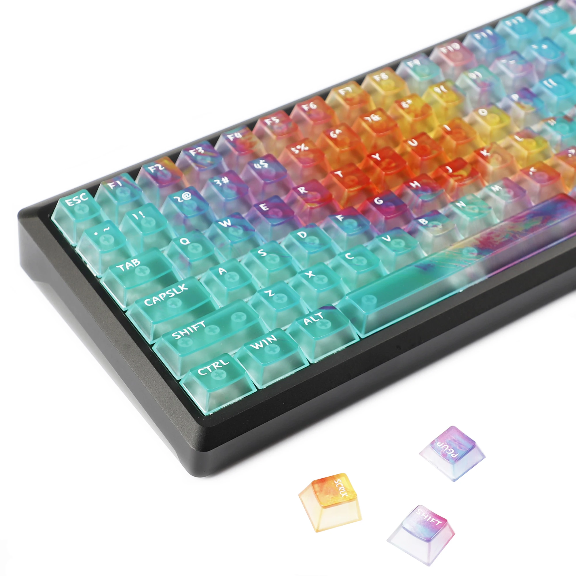 YMDK 120 Keys Kai Zhou Theme Gradient Frosted Clear Cherry Profile PC Shine Through Top Print Keycaps for MX Mechanical Keyboard