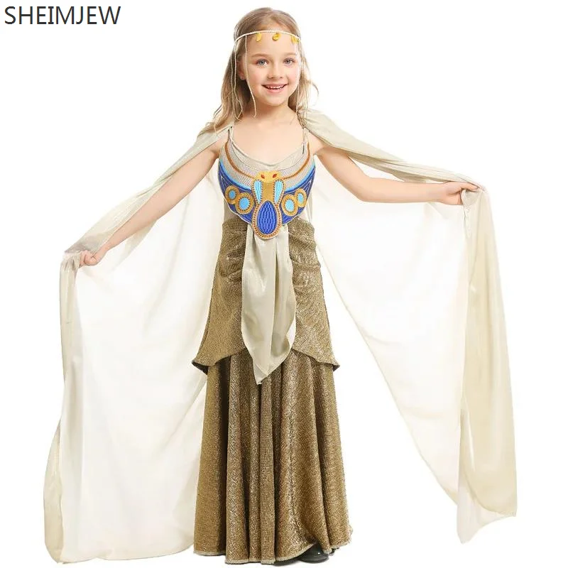 

Halloween Kids Egyptian Queen Cosplay Costume Ancient Greek Mythological Goddess Princess Fancy Dress Egyptian Pharaoh Stage Set