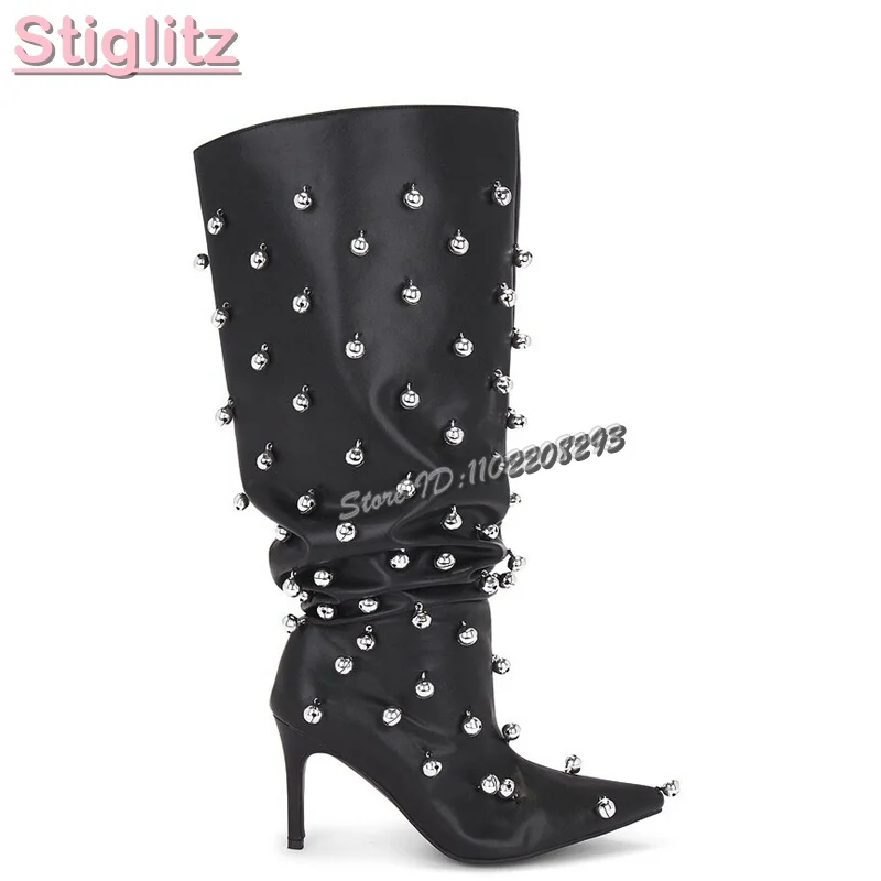 مثير برشام فضفاض حذاء برقبة للركبة وأشار مطوي الانزلاق على الكعب العالي الأحذية الحديثة كبيرة الحجم المرأة موضة خنجر الأحذية 2025 #6