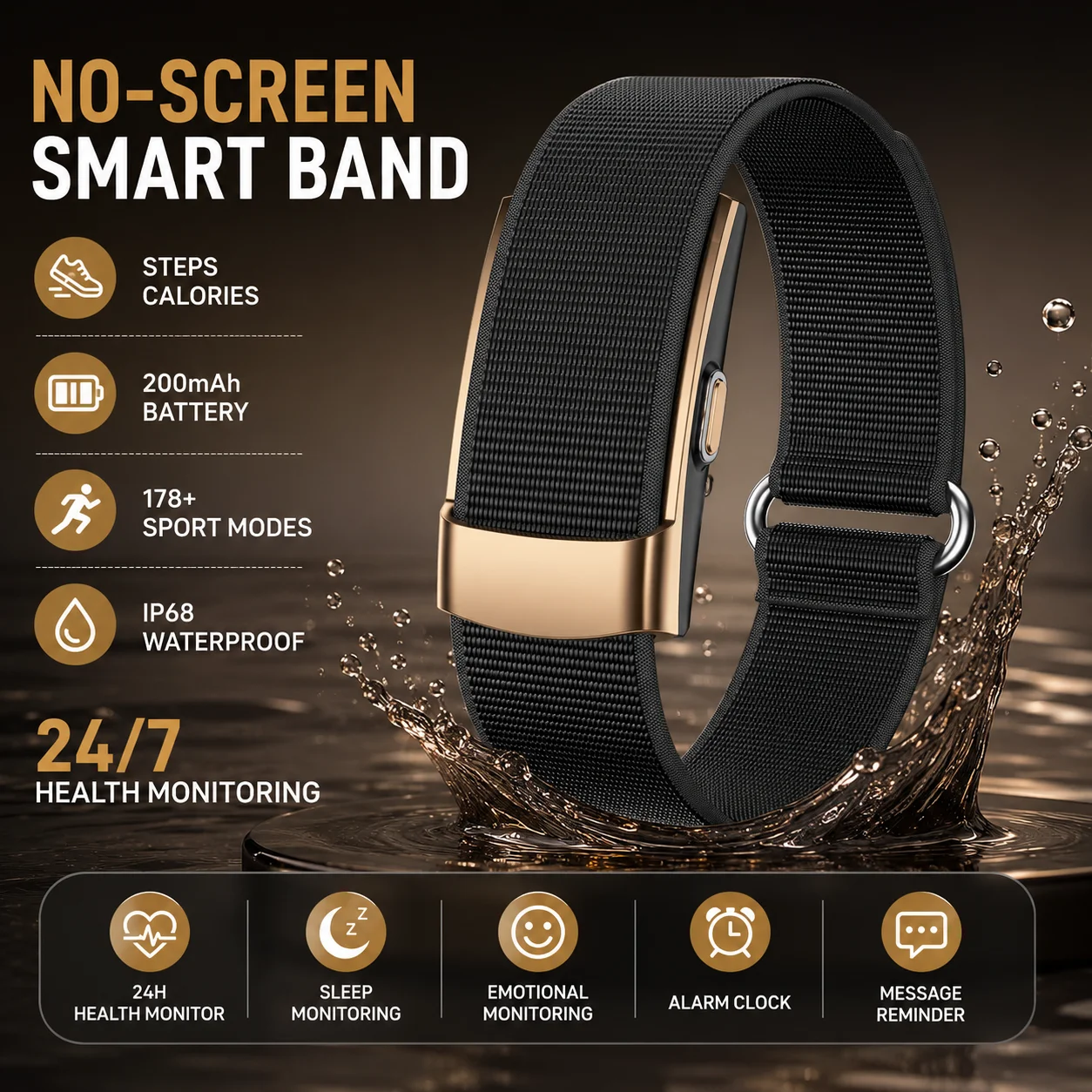 

LIGE New NO Screen Smart Bracelet Built-in 24H Emotion Heart Rate Blood Oxygen Monitor 178+Sports Fitness Waterproof Smart Watch