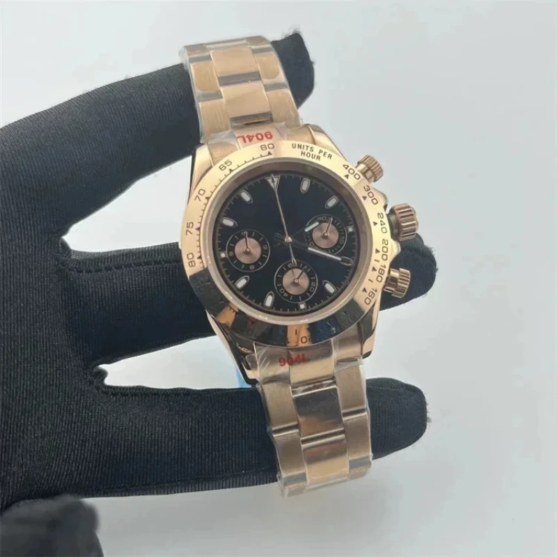 VK63 นาฬิกามัลติฟังก์ชั่น Chronometer PANDA Di สีเขียวทอง Di Bing Blue Di QUARTZ Chronometer นาฬิกาขนาด 40 มม.สีเขียวส่องสว่าง DIY