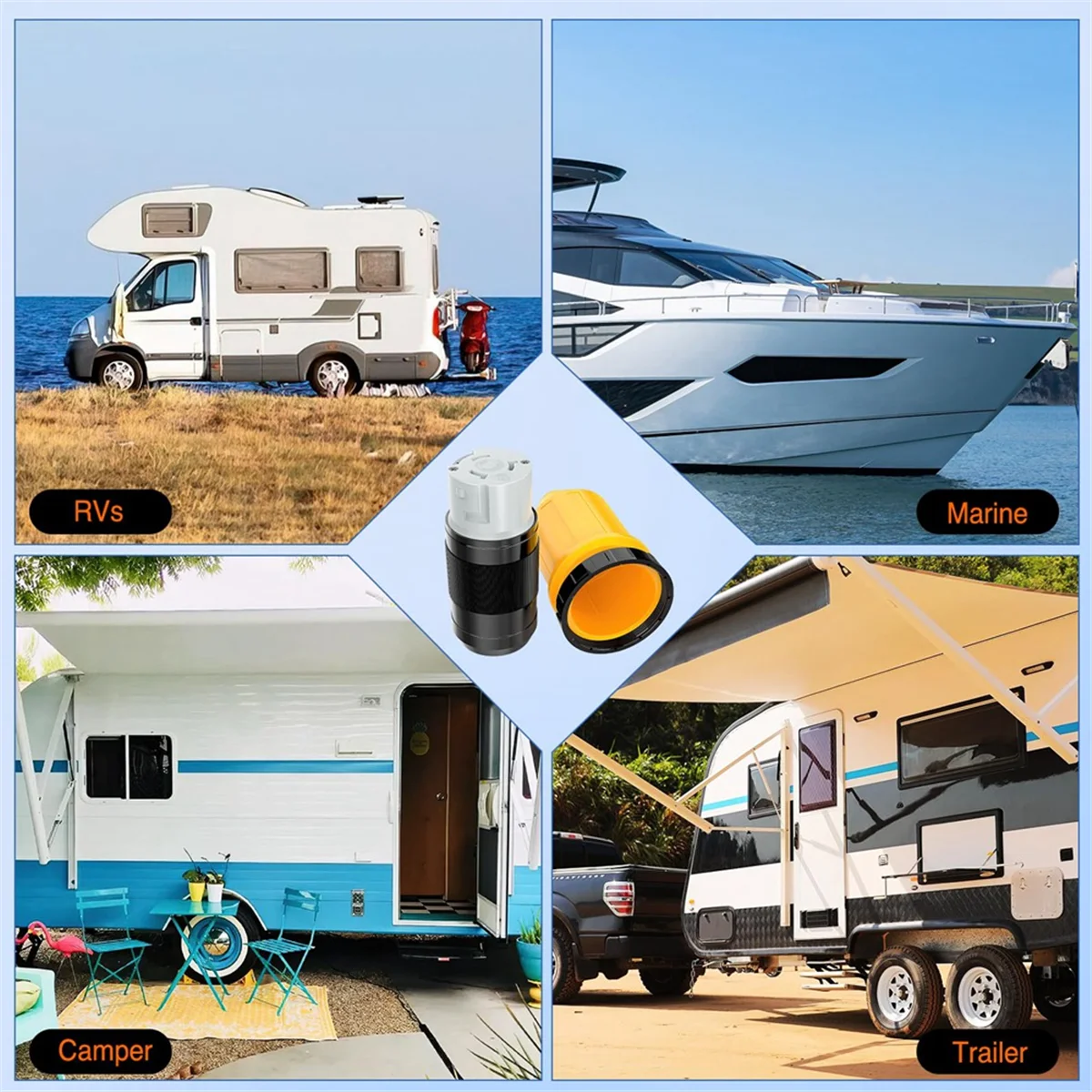 50AMP RV steker kunci Putar kabel listrik dengan penutup pengunci bot 125/250V Inlet pengganti pengunci wanita