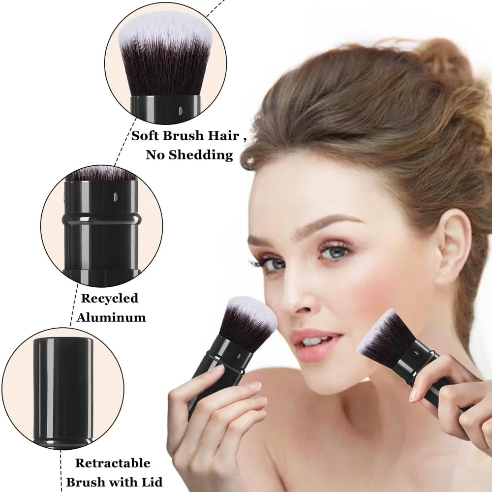 แปรงแต่งหน้าแบบพับเก็บได้ 2 แพ็ค, Travel Kabuki Powder Foundation แปรงแต่งหน้า Face Blush แปรงสําหรับผสมของเหลว, Blush, Bro
