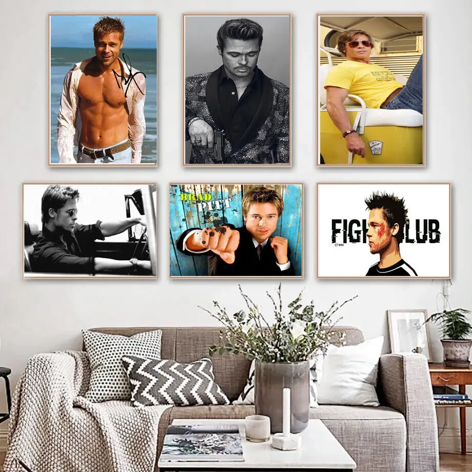 Brad Pitt American Film Movie Actor Best Man, Print Art Canvas Poster, For Living Room Decor, Home Wall Picture